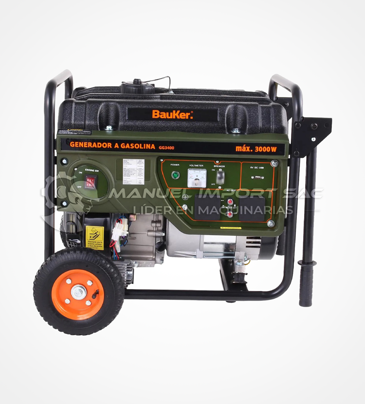 Generador Bauker 3000 Gasolinero Monofásico Potencia 3KW