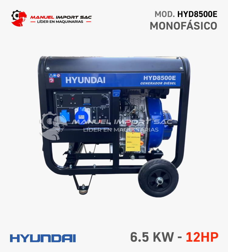 Generador Hyundai HYD8500E 6.5 KW 12HP Diesel Monofásico