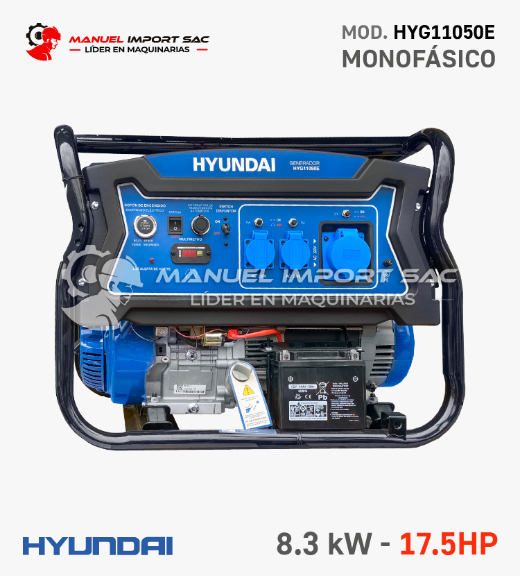 Generador Hyundai HYG11050E Gasolinero Monofásico Motor 17.5HP 8.3kW